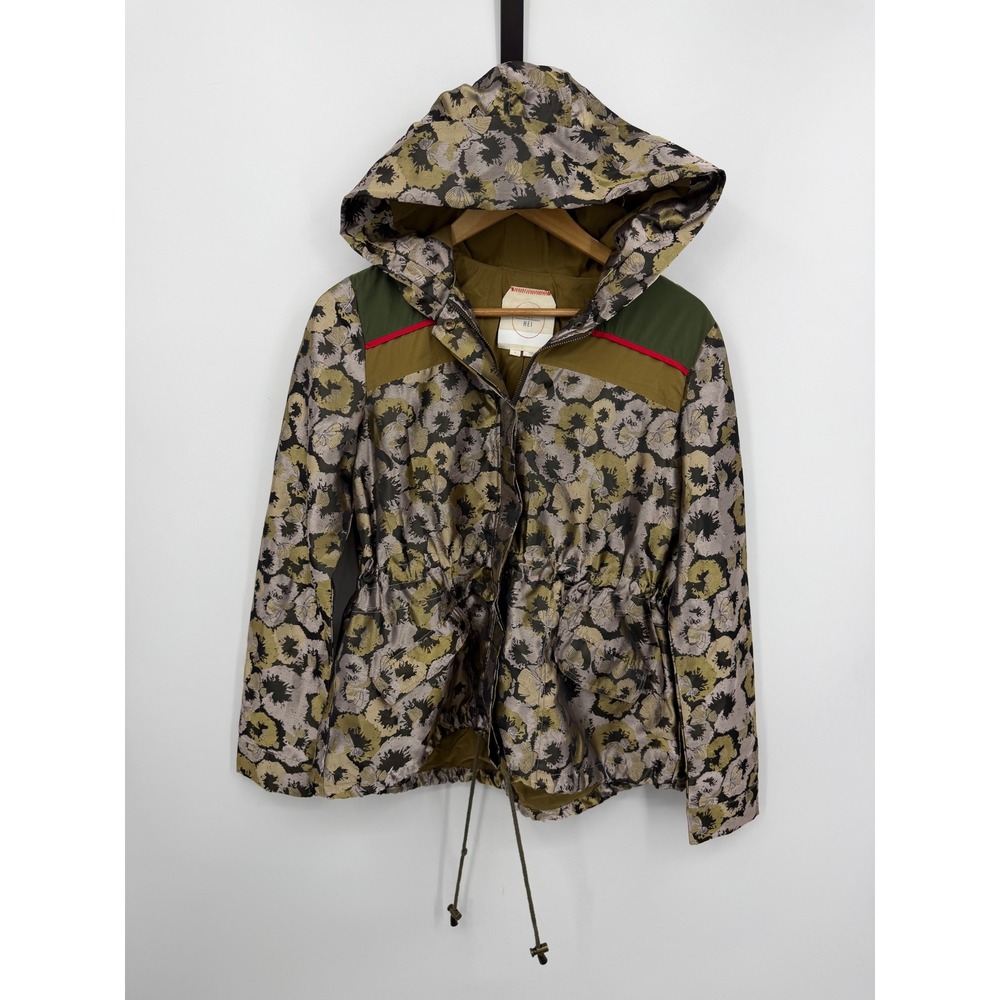 Hei Hei Anthropologie Floral Utility Jacket Women Size S Olive Green Metallic